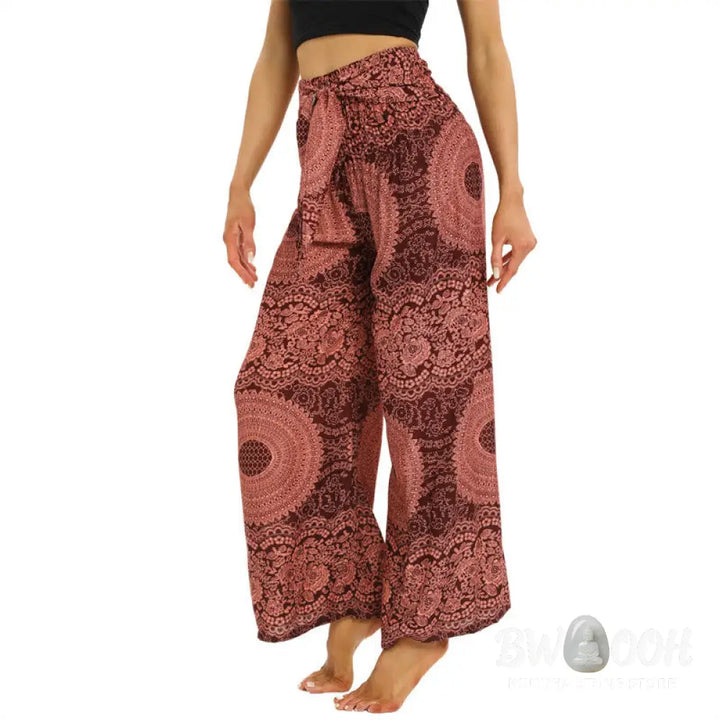 BWOOOH printed wide-leg yoga pants - Boho Lace-up Wide Leg Pants Women&