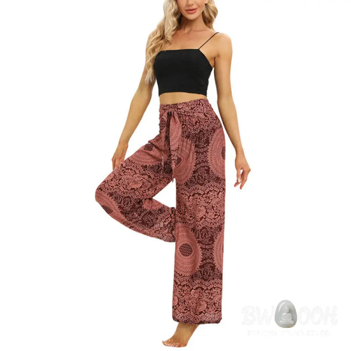 BWOOOH printed wide-leg yoga pants - Boho Lace-up Wide Leg Pants Women&