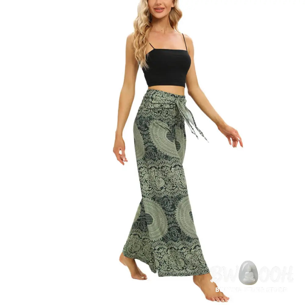 BWOOOH printed wide-leg yoga pants - Boho Lace-up Wide Leg Pants Women&
