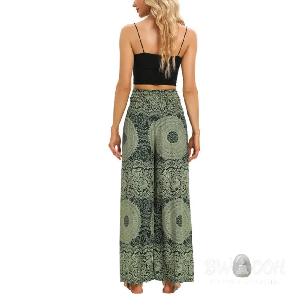 BWOOOH printed wide-leg yoga pants - Boho Lace-up Wide Leg Pants Women&