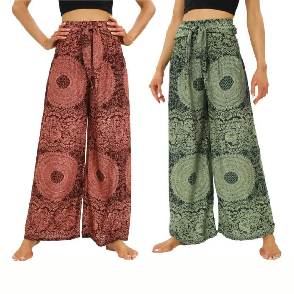 BWOOOH printed wide-leg yoga pants - Boho Lace-up Wide Leg Pants Women's Yoga