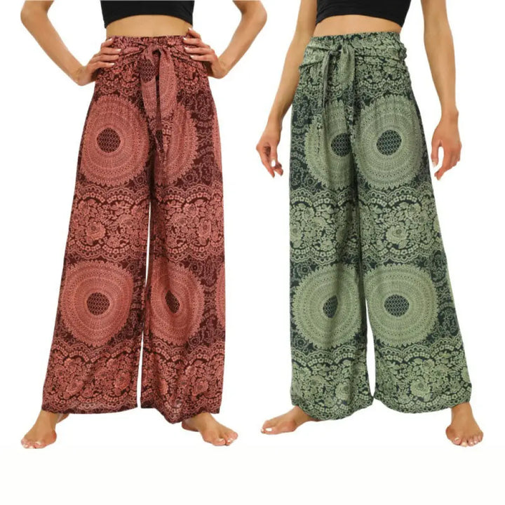 BWOOOH printed wide-leg yoga pants - Boho Lace-up Wide Leg Pants Women&