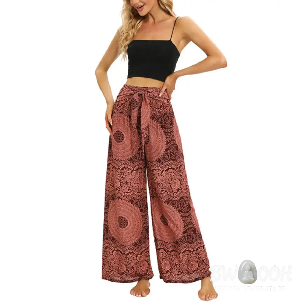 BWOOOH printed wide-leg yoga pants - Boho Lace-up Wide Leg Pants Women&