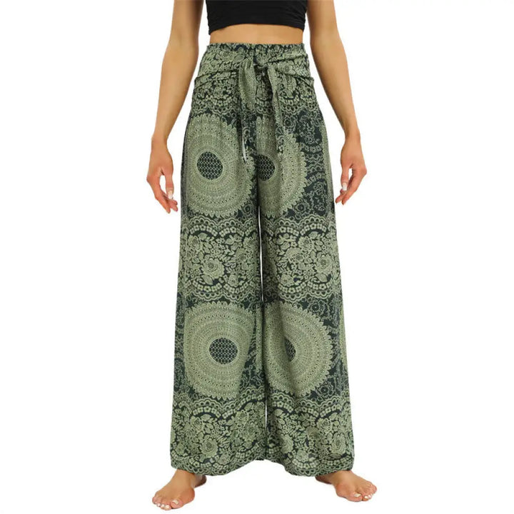 BWOOOH printed wide-leg yoga pants - Boho Lace-up Wide Leg Pants Women&