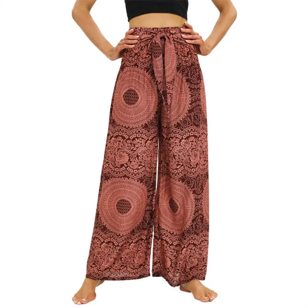 BWOOOH printed wide-leg yoga pants - Boho Lace-up Wide Leg Pants Women&
