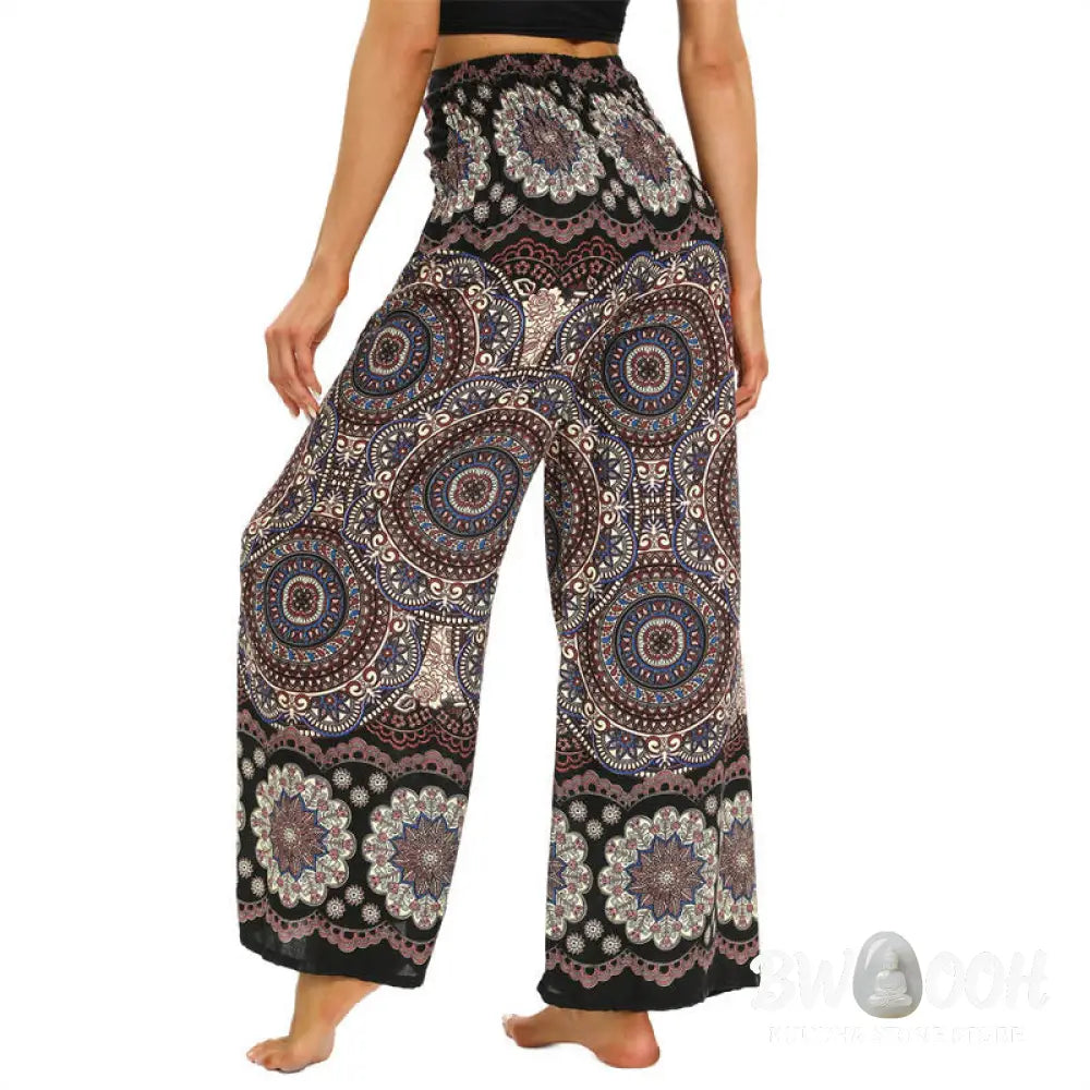 BWOOOH mandala print wide-leg yoga pants - Boho Mandala Print Lace-up Wide Leg Pant
