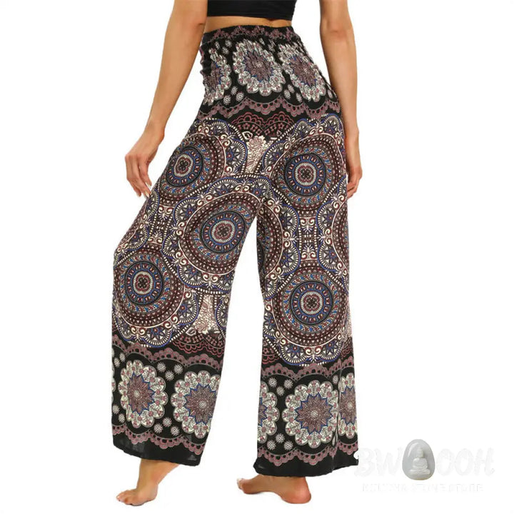 BWOOOH mandala print wide-leg yoga pants - Boho Mandala Print Lace-up Wide Leg Pant