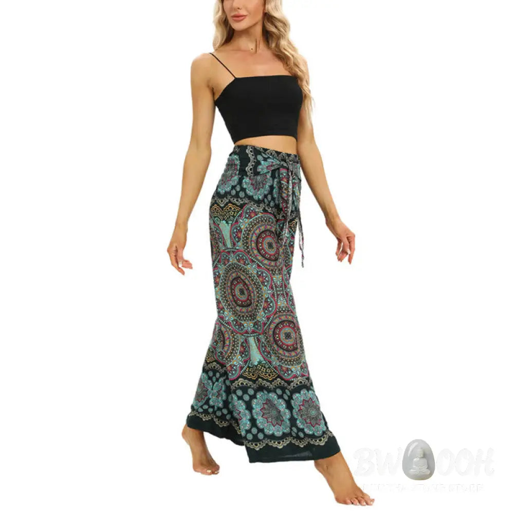 BWOOOH mandala print wide-leg yoga pants - Boho Mandala Print Lace-up Wide Leg Pant