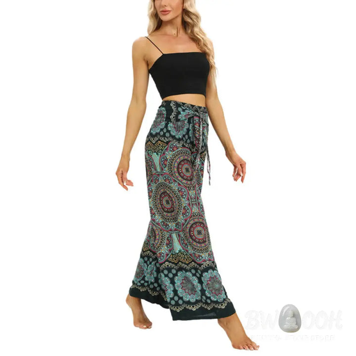 BWOOOH mandala print wide-leg yoga pants - Boho Mandala Print Lace-up Wide Leg Pant