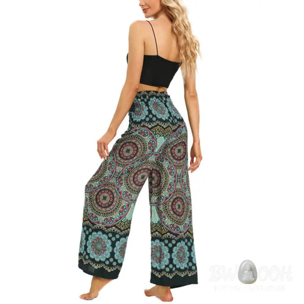BWOOOH mandala print wide-leg yoga pants - Boho Mandala Print Lace-up Wide Leg Pant
