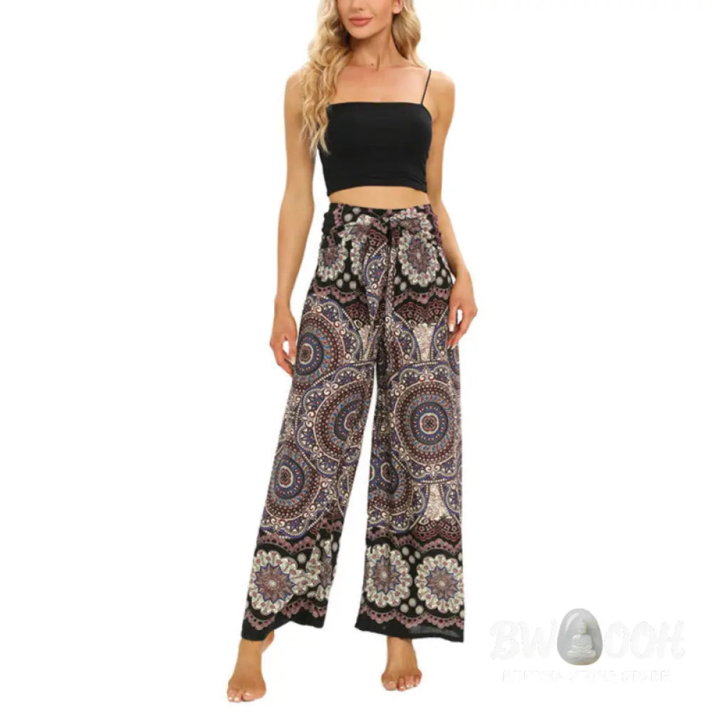 BWOOOH mandala print wide-leg yoga pants - Boho Mandala Print Lace-up Wide Leg Pant