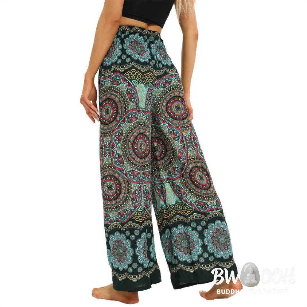 BWOOOH mandala print wide-leg yoga pants - Boho Mandala Print Lace-up Wide Leg Pant