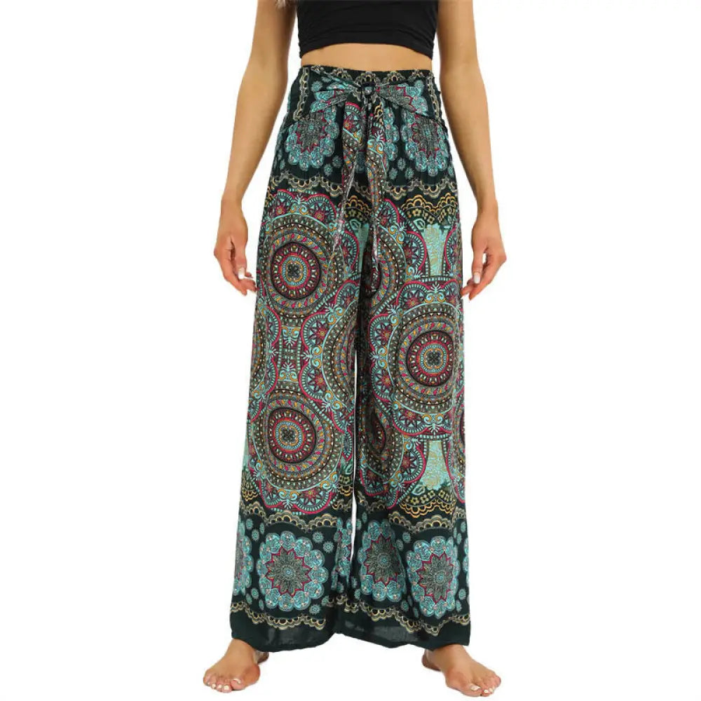 BWOOOH mandala print wide-leg yoga pants - Boho Mandala Print Lace-up Wide Leg Pant