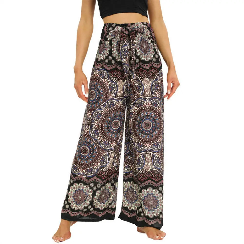 BWOOOH mandala print wide-leg yoga pants - Boho Mandala Print Lace-up Wide Leg Pant