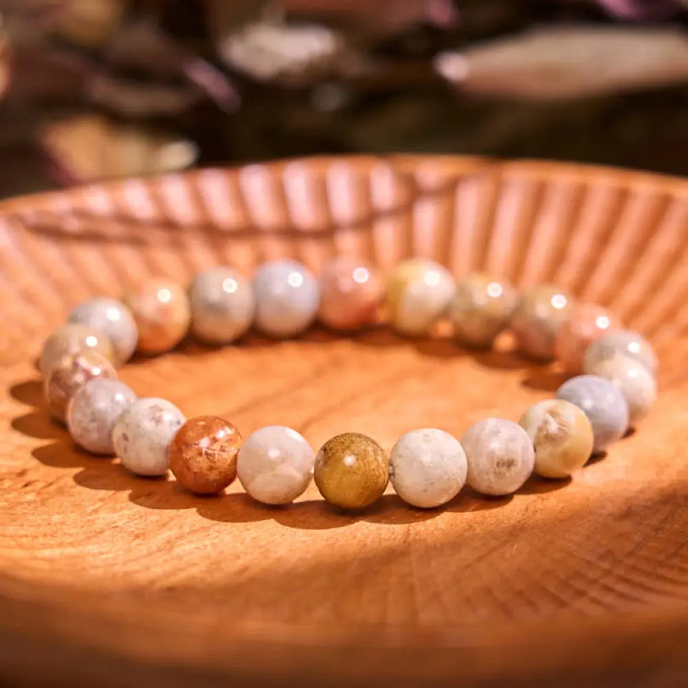 Buddha Stones Boost Confidence Yellow Series Happiness Positive Bracelet - BWOOOH - Fossil Coral(Wrist Circumference: