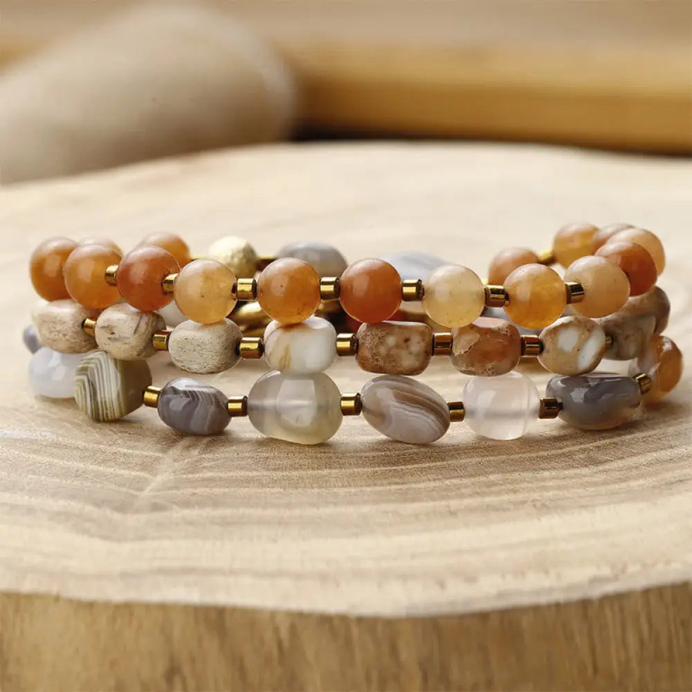 BWOOOH Botswana Agate Red Agate Emperor Stone Creativity Triple Wrap Bracelet - BWOOOH - Botswana Agate Red