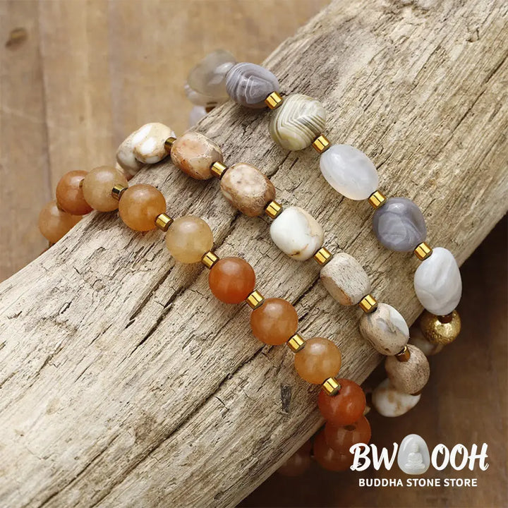 Buddha Stones Botswana Agate Red Agate Emperor Stone Creativity Triple Wrap Bracelet - BWOOOH - Botswana Agate Red