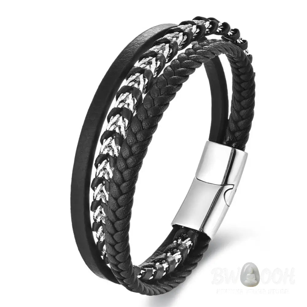Buddha Stones Braided Design Titanium Steel Calm Multi-layer Leather Buckle Bracelet - BWOOOH - Bracelet