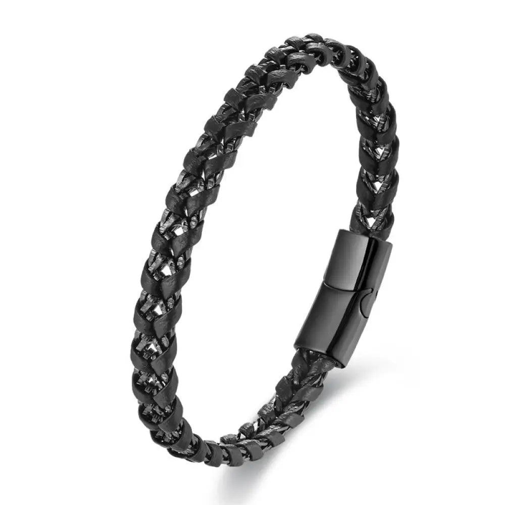 Buddha Stones Braided Design Titanium Steel Calm Multi-layer Leather Buckle Bracelet - BWOOOH - Single-layer