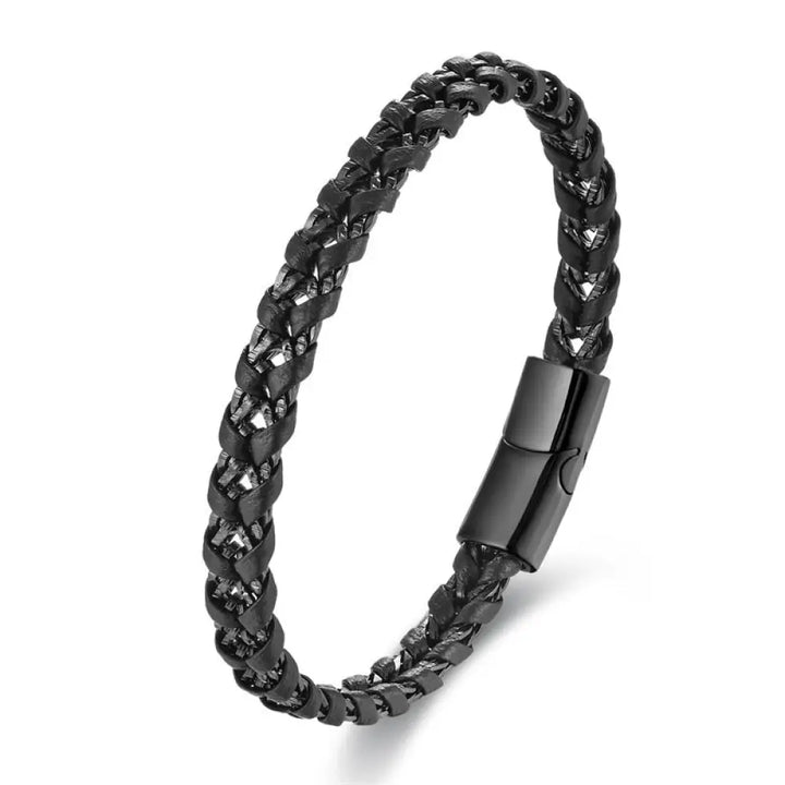Buddha Stones Braided Design Titanium Steel Calm Multi-layer Leather Buckle Bracelet - BWOOOH - Single-layer