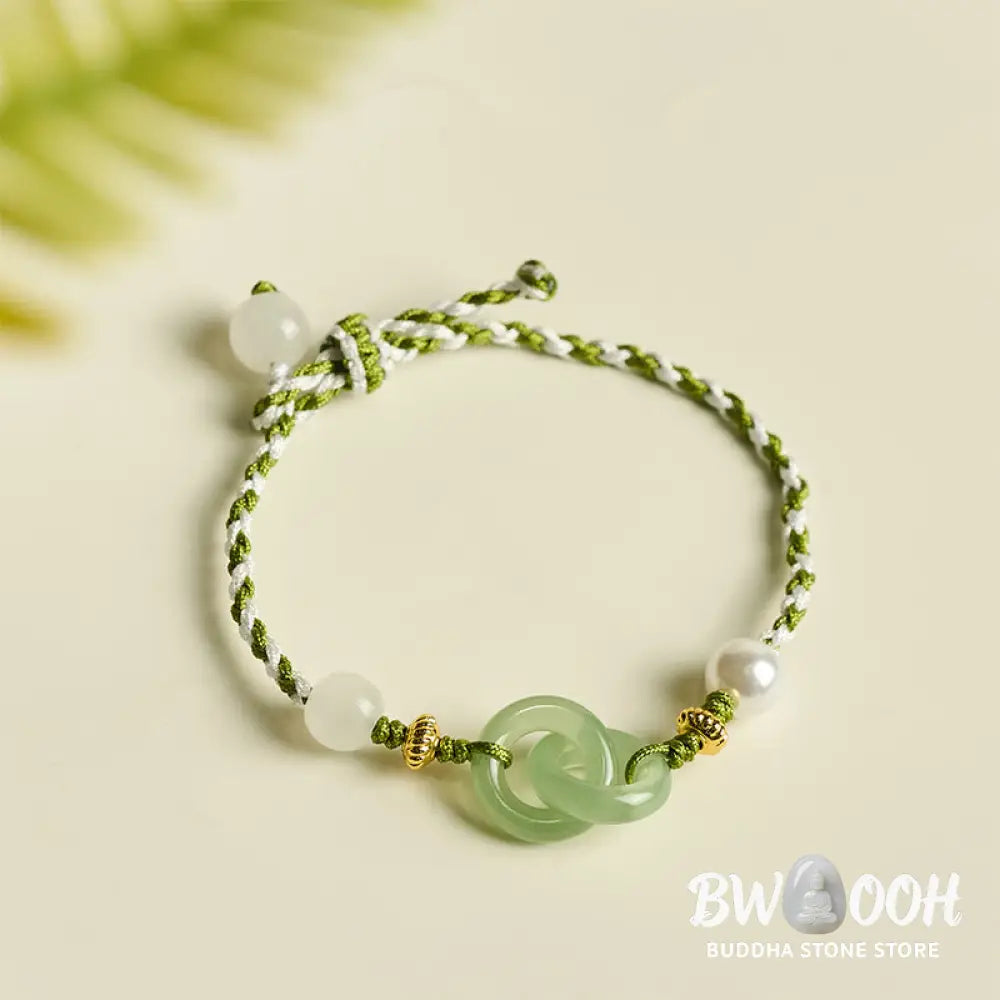 Buddha Stones Braided Rope Peace Buckle Love Calm Bracelet - Green &amp; White Rope(Wrist Circumference: 15-16cm) - Bracelet