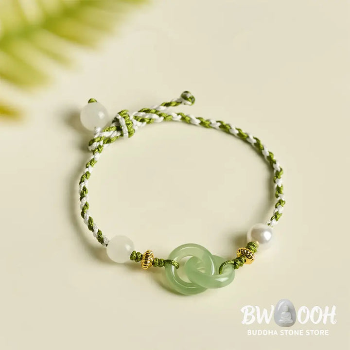 Buddha Stones Braided Rope Peace Buckle Love Calm Bracelet - Green &amp; White Rope(Wrist Circumference: 15-16cm) - Bracelet