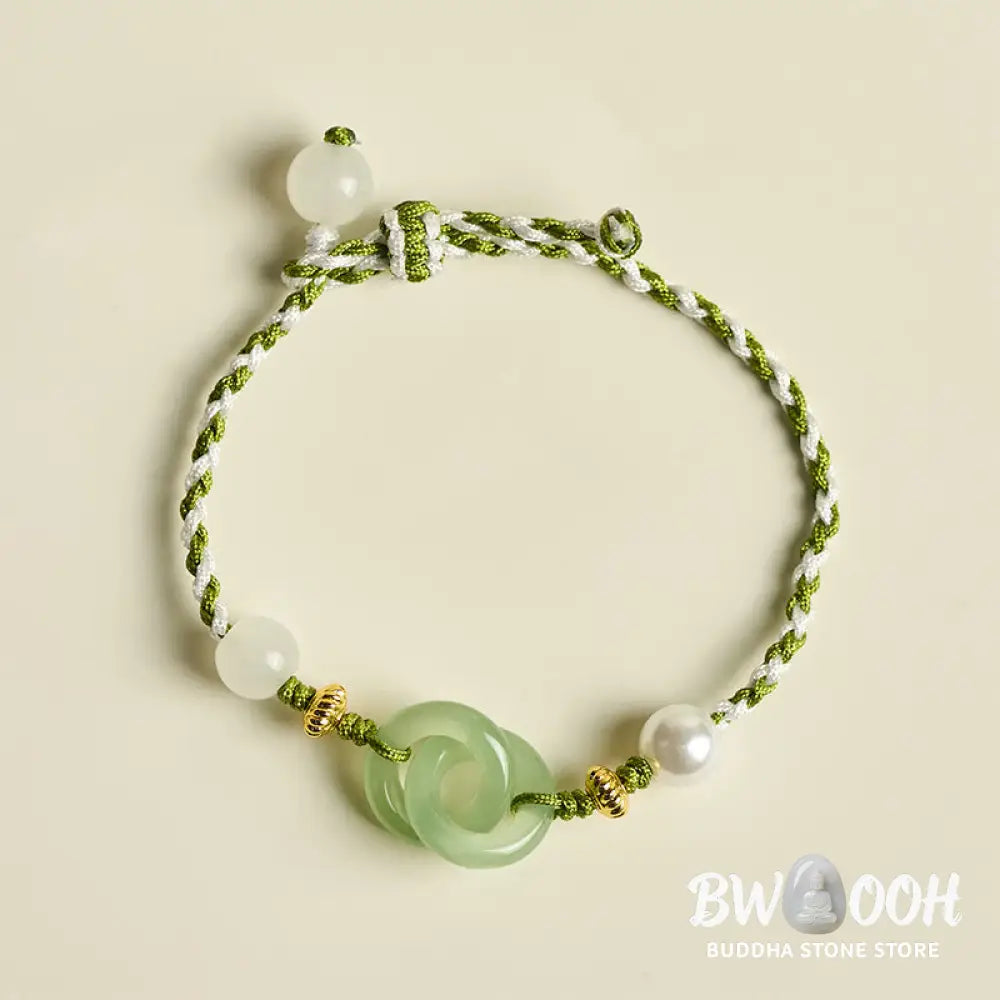Buddha Stones Braided Rope Peace Buckle Love Calm Bracelet - Green &amp; White Rope(Wrist Circumference: 15-16cm) - Bracelet