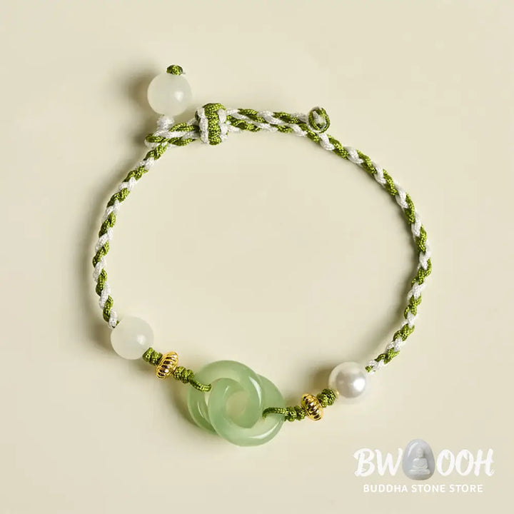 Buddha Stones Braided Rope Peace Buckle Love Calm Bracelet - Green &amp; White Rope(Wrist Circumference: 15-16cm) - Bracelet