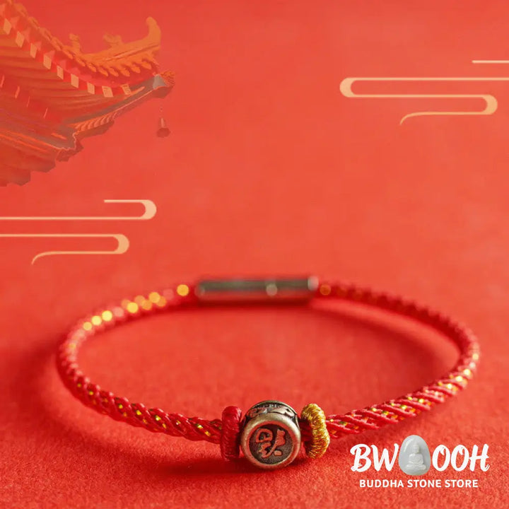 Buddha Stones Braided String 925 Sterling Silver Fu Character Faith Bracelet - BWOOOH - Bracelet
