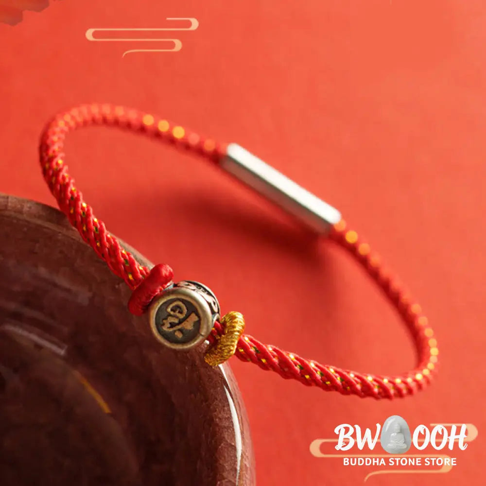 Buddha Stones Braided String 925 Sterling Silver Fu Character Faith Bracelet - BWOOOH - Bracelet