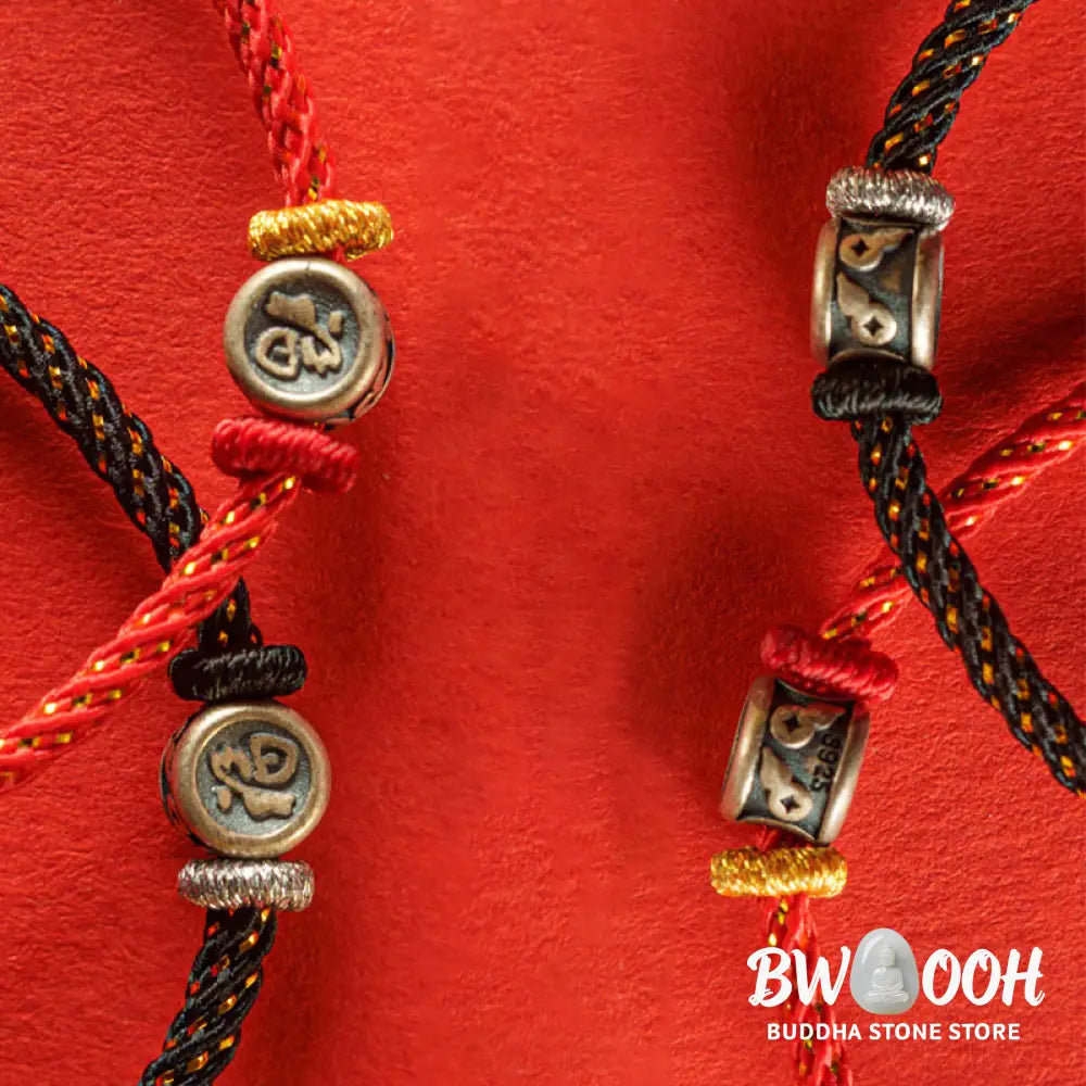 Buddha Stones Braided String 925 Sterling Silver Fu Character Faith Bracelet - BWOOOH - Bracelet