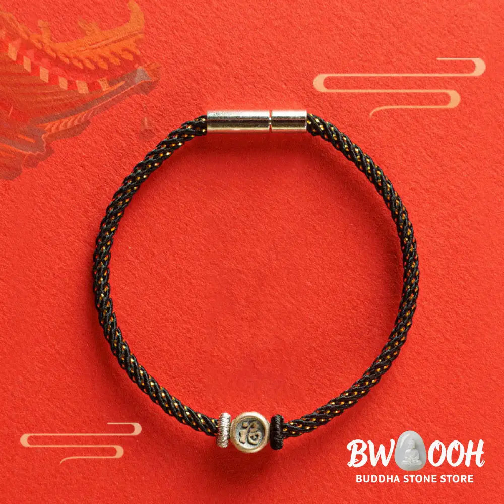 Buddha Stones Braided String 925 Sterling Silver Fu Character Faith Bracelet - BWOOOH - Bracelet