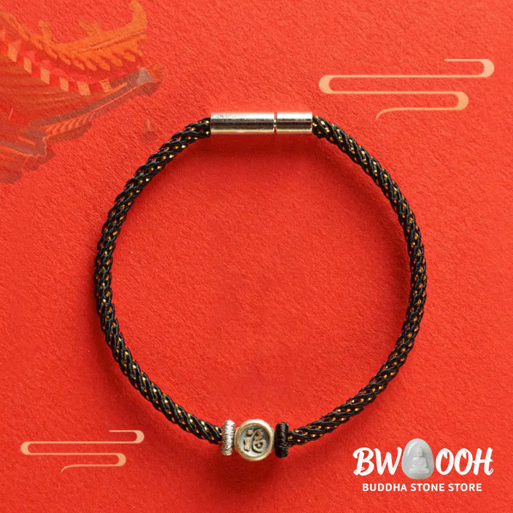 Buddha Stones Braided String 925 Sterling Silver Fu Character Faith Bracelet - BWOOOH - Bracelet