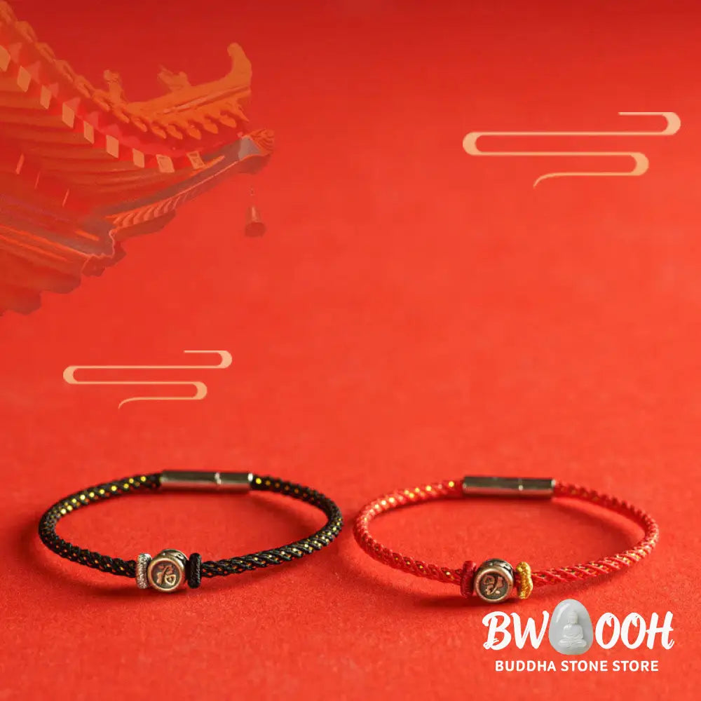 Buddha Stones Braided String 925 Sterling Silver Fu Character Faith Bracelet - BWOOOH - Bracelet