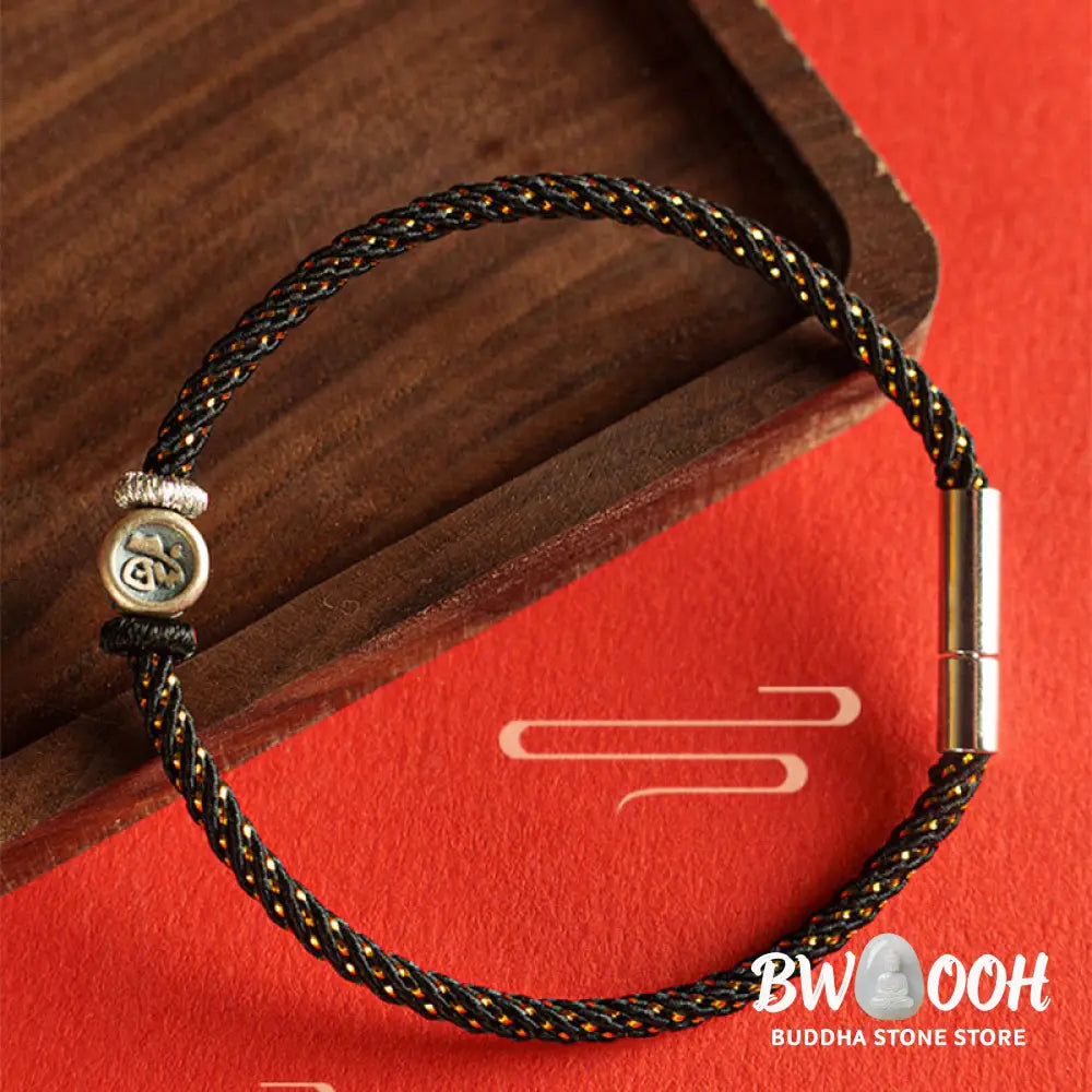 Buddha Stones Braided String 925 Sterling Silver Fu Character Faith Bracelet - BWOOOH - Bracelet