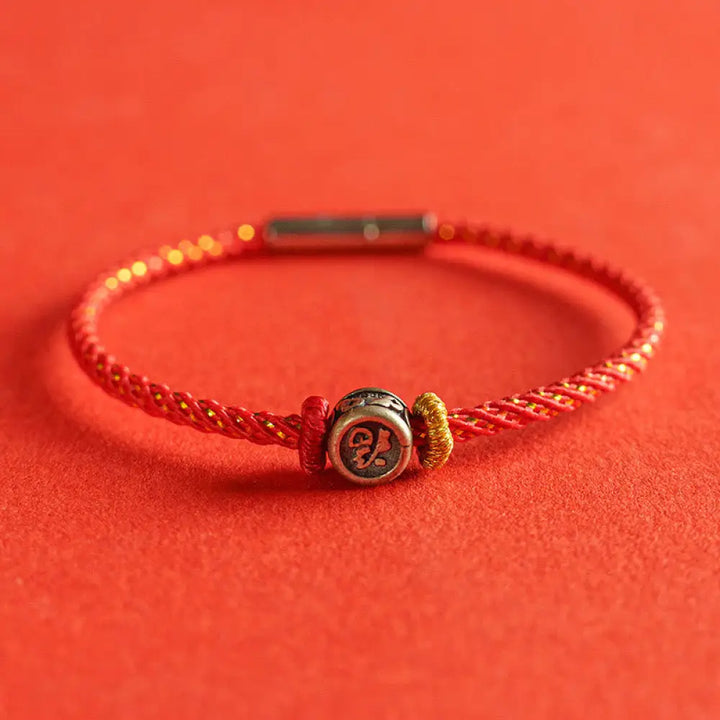 BWOOOH Braided String 925 Sterling Silver Fu Character Faith Bracelet - BWOOOH - Red / 14cm - Bracelet