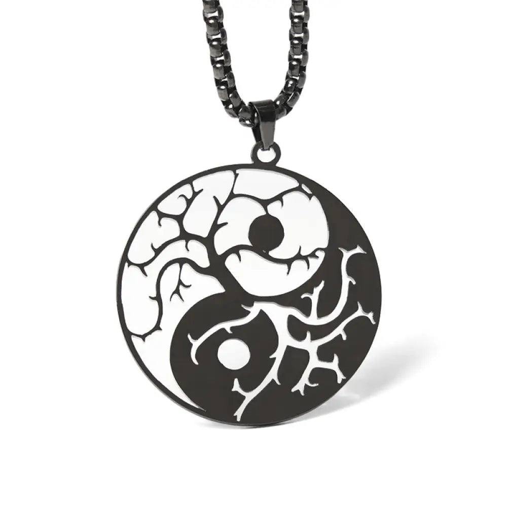Buddha Stones Branches Hollow Yin Yang Design Stainless Steel Balance Necklace Pendant - BWOOOH - Black - Necklaces &