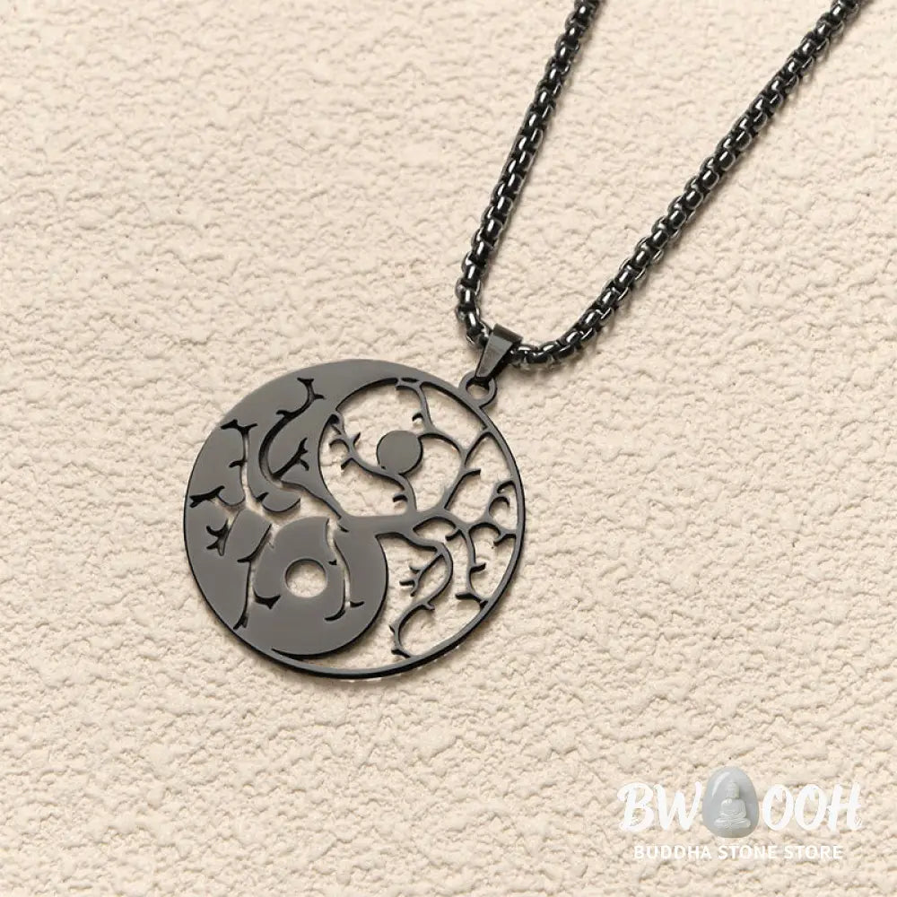 Buddha Stones Branches Hollow Yin Yang Design Stainless Steel Balance Necklace Pendant - BWOOOH - Necklaces &amp; Pendants