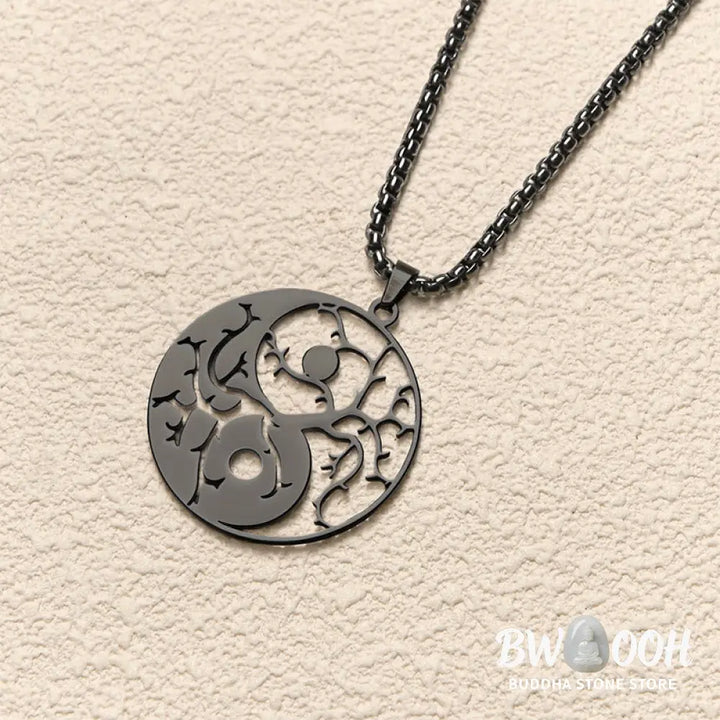 Buddha Stones Branches Hollow Yin Yang Design Stainless Steel Balance Necklace Pendant - BWOOOH - Necklaces &amp; Pendants