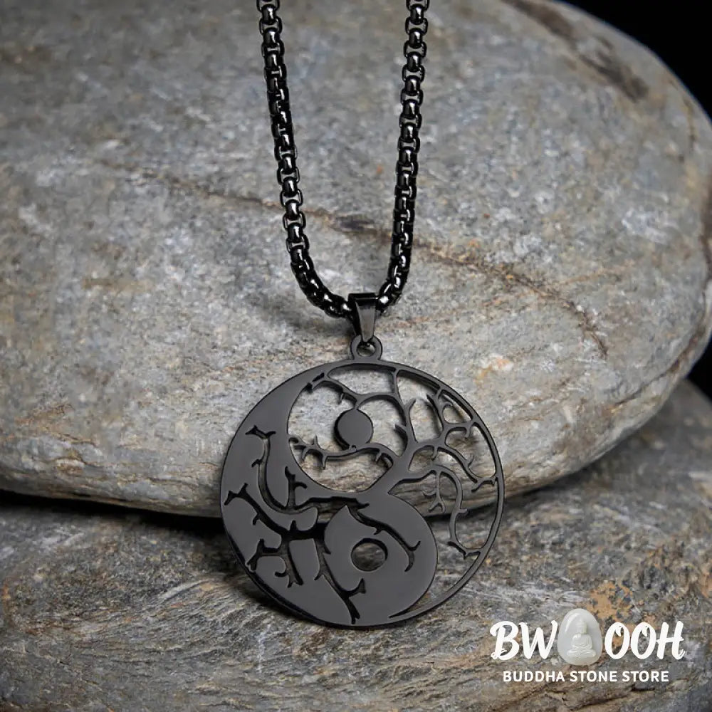 Buddha Stones Branches Hollow Yin Yang Design Stainless Steel Balance Necklace Pendant - BWOOOH - Necklaces &amp; Pendants