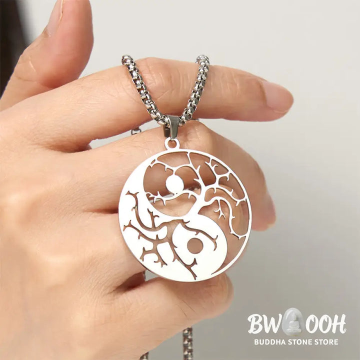 Buddha Stones Branches Hollow Yin Yang Design Stainless Steel Balance Necklace Pendant - BWOOOH - Necklaces &amp; Pendants