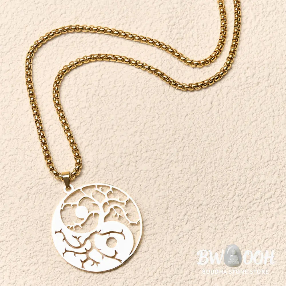 Buddha Stones Branches Hollow Yin Yang Design Stainless Steel Balance Necklace Pendant - BWOOOH - Necklaces &amp; Pendants