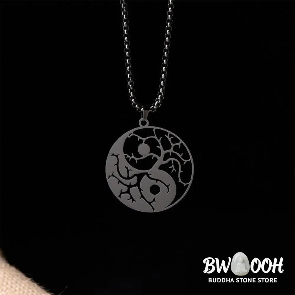 Buddha Stones Branches Hollow Yin Yang Design Stainless Steel Balance Necklace Pendant - BWOOOH - Necklaces &amp; Pendants