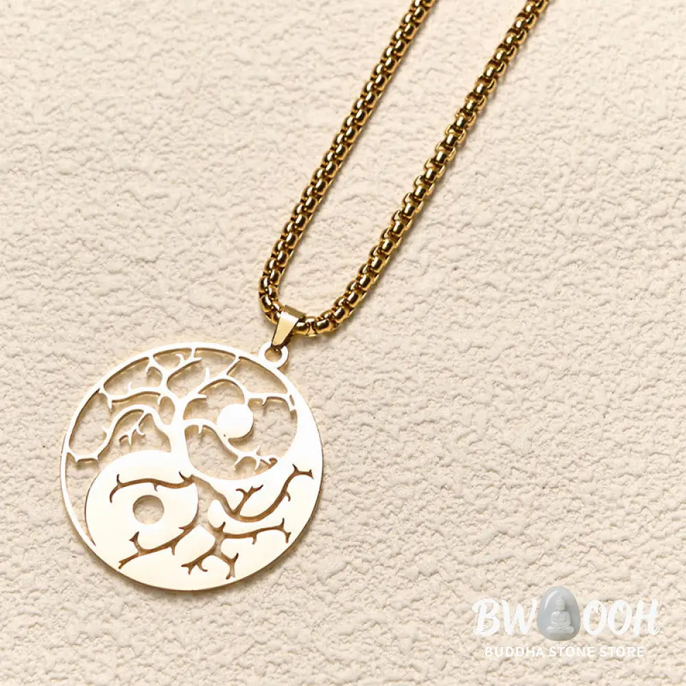 Buddha Stones Branches Hollow Yin Yang Design Stainless Steel Balance Necklace Pendant - BWOOOH - Necklaces &amp; Pendants