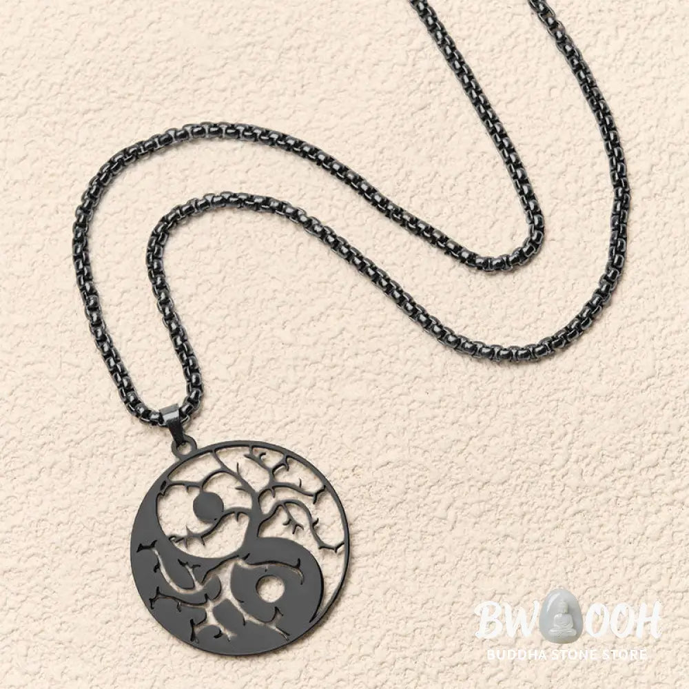 Buddha Stones Branches Hollow Yin Yang Design Stainless Steel Balance Necklace Pendant - BWOOOH - Necklaces &amp; Pendants