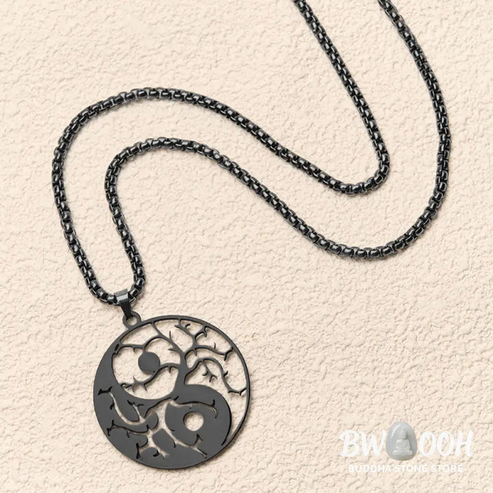 Buddha Stones Branches Hollow Yin Yang Design Stainless Steel Balance Necklace Pendant - BWOOOH - Necklaces &amp; Pendants