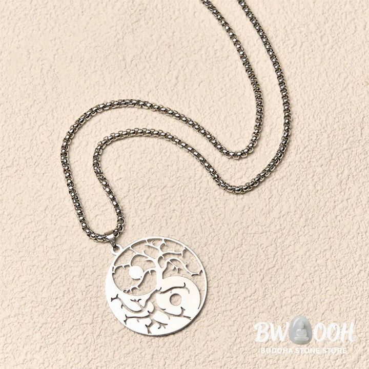 Buddha Stones Branches Hollow Yin Yang Design Stainless Steel Balance Necklace Pendant - BWOOOH - Necklaces &amp; Pendants