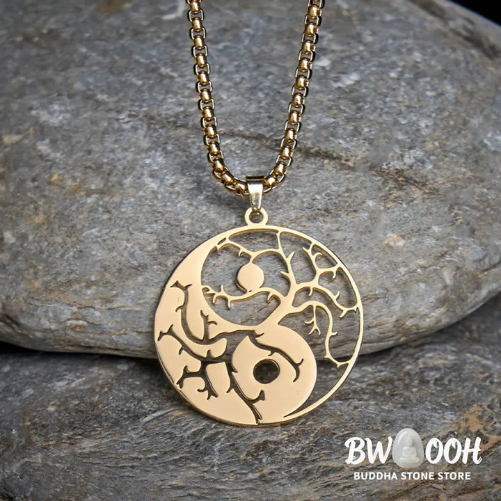 Buddha Stones Branches Hollow Yin Yang Design Stainless Steel Balance Necklace Pendant - BWOOOH - Necklaces &amp; Pendants