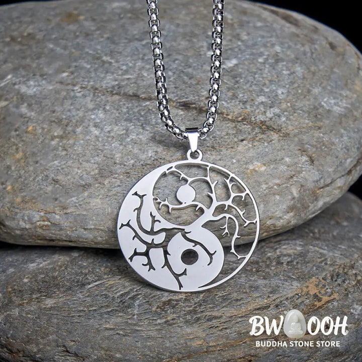 Buddha Stones Branches Hollow Yin Yang Design Stainless Steel Balance Necklace Pendant - BWOOOH - Necklaces &amp; Pendants