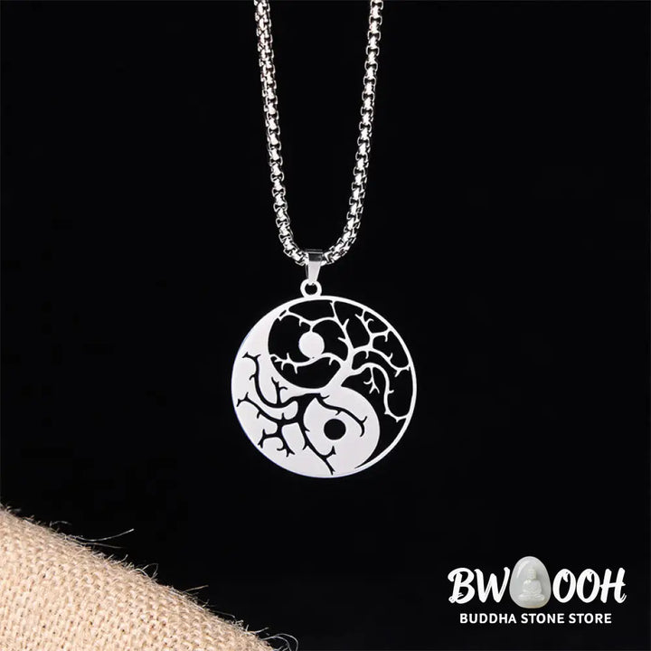 Buddha Stones Branches Hollow Yin Yang Design Stainless Steel Balance Necklace Pendant - BWOOOH - Necklaces &amp; Pendants